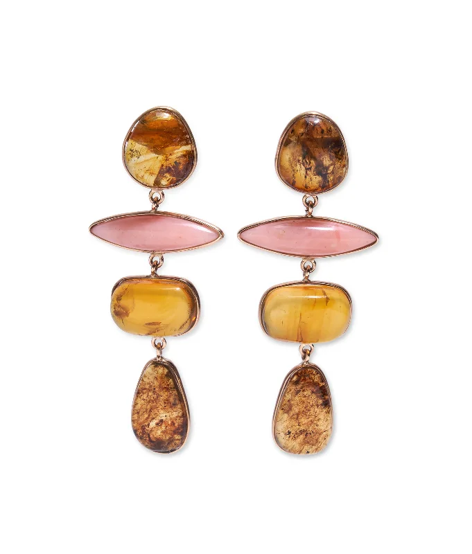 Best hoop earrings with sparkling cubic zirconia for a brilliant, budget-friendly effect-14k Gold Amber & Pink Opal Column Earrings