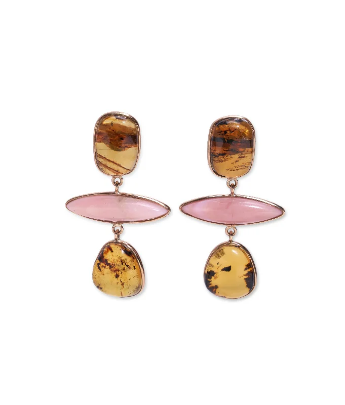 Best hoop earrings with matte finish for a sophisticated, understated design-14k Gold Amber & Pink Opal Earrings