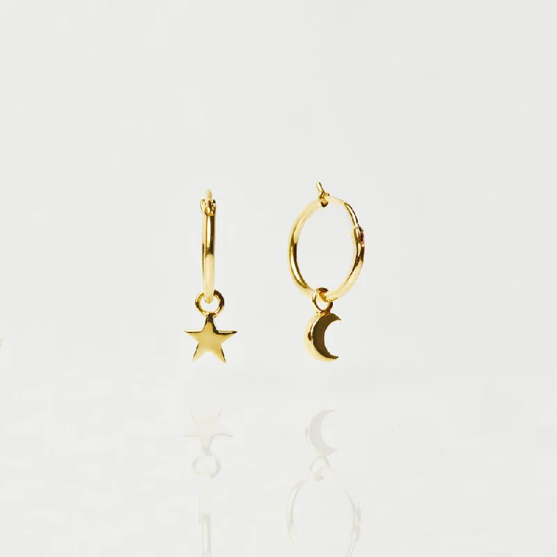 Best hoop earrings with gold for a luxurious and timeless look-Star & Moon Charm Hoop Earrings In Gold Vermeil