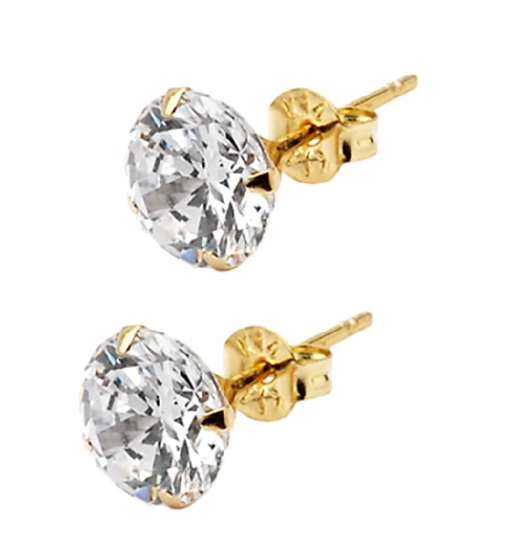 Best hoop earrings with enamel details for a colorful and modern look-14kt Gold Prong Set Clear CZ Earrings