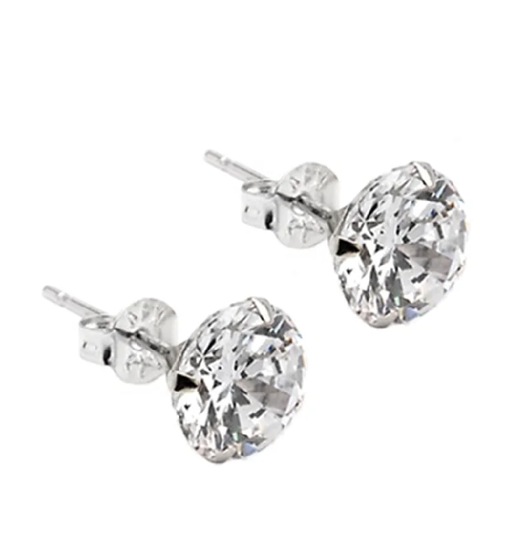 Best hoop earrings with intricate beaded details for a textured, stylish appearance-14kt White Gold Prong Set Clear CZ Earrings