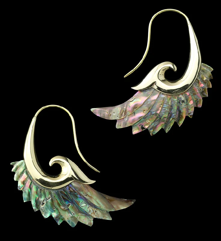 Hoop earrings with polished silver finish for a shiny, modern appeal-18G Aileron Brass Abalone Hangers / Earrings