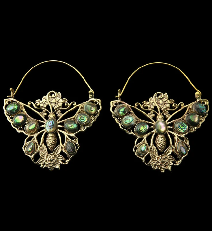 Hoop earrings with heart-shaped frames for a romantic and feminine look-18G Butterfly Abalone Brass Hangers / Earrings