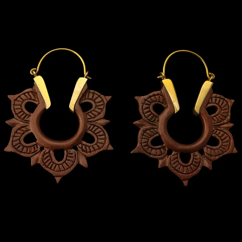 Best hoop earrings with geometric cuts for a sharp, modern appeal-18G Mandala Engraved Wooden Hangers - Earrings