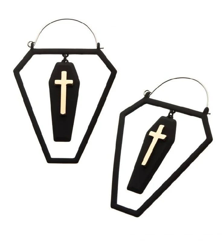 Best hoop earrings with angel wing accents for a spiritual and meaningful design-20G Black Coffin Cross Plug Hoops