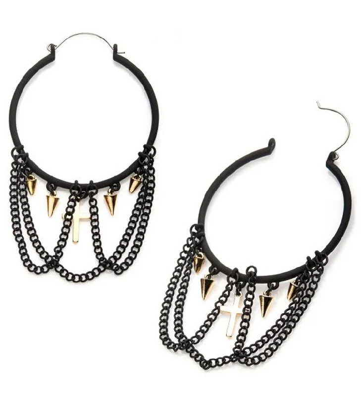 Best hoop earrings with rose gold for a romantic and warm aesthetic-20G Black Dangle Spike Plug Hoops