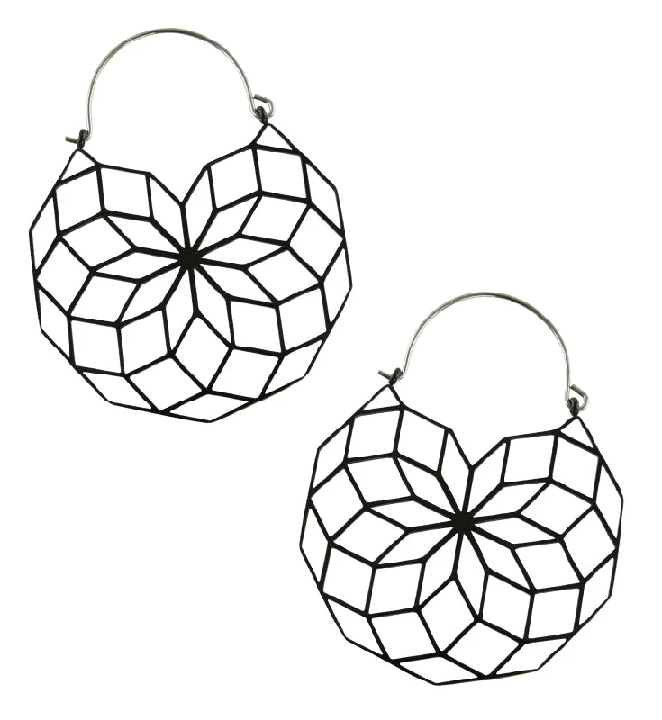 Best hoop earrings with smooth ceramic finishes for a polished, clean style-20G Black Geometric Flower Brass Hangers - Earrings