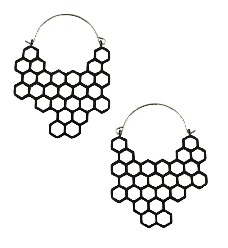 Best hoop earrings with stacked layers for a dimensional and bold look-20G Black Honeycomb Hangers - Earrings