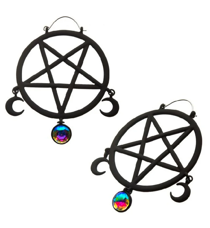 Best hoop earrings with floral designs for a feminine and delicate look-20G Black Pentagram Aurora Plug Hoops