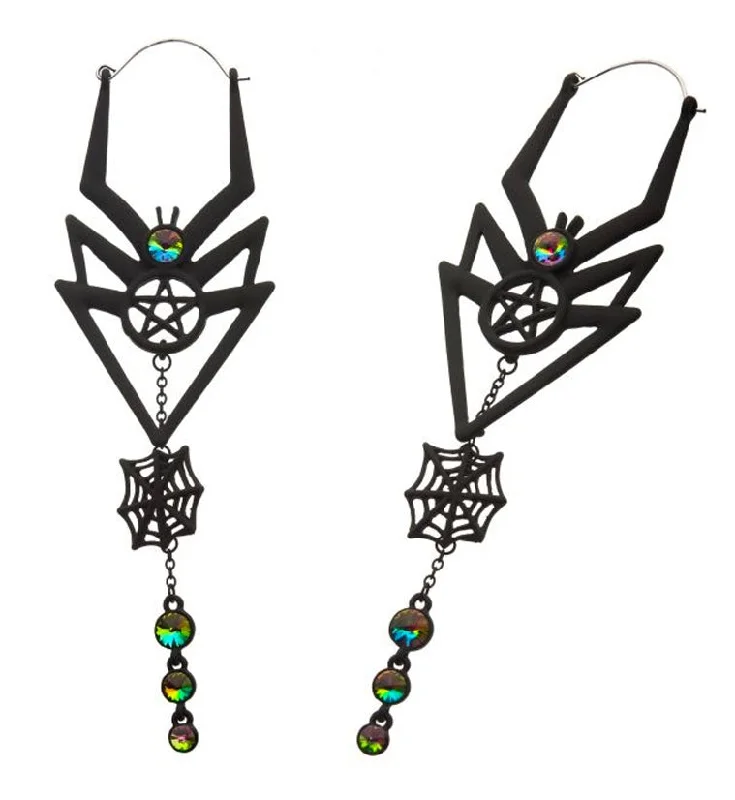 Best hoop earrings with vintage coins for a retro, antique-inspired style-20G Black Spiderweb Hanging Aurora Plug Hoops