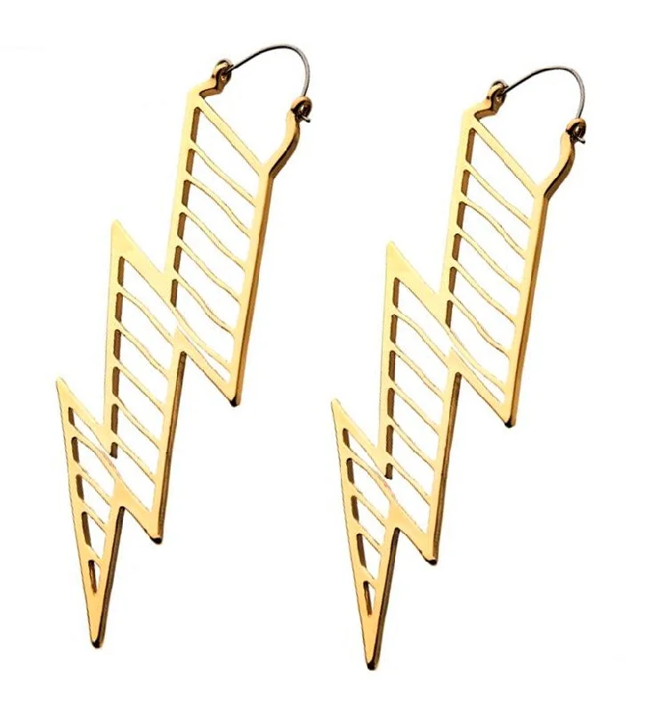 Hoop earrings with leather accents for a sleek and bold combination-20G Golden Electric Bolt Plug Hoops