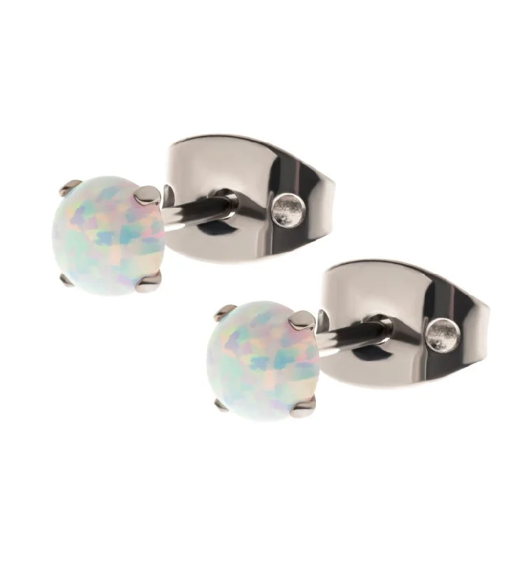 Hoop earrings with polished silver finish for a shiny, modern appeal-20G Opalite Prong Titanium Earrings