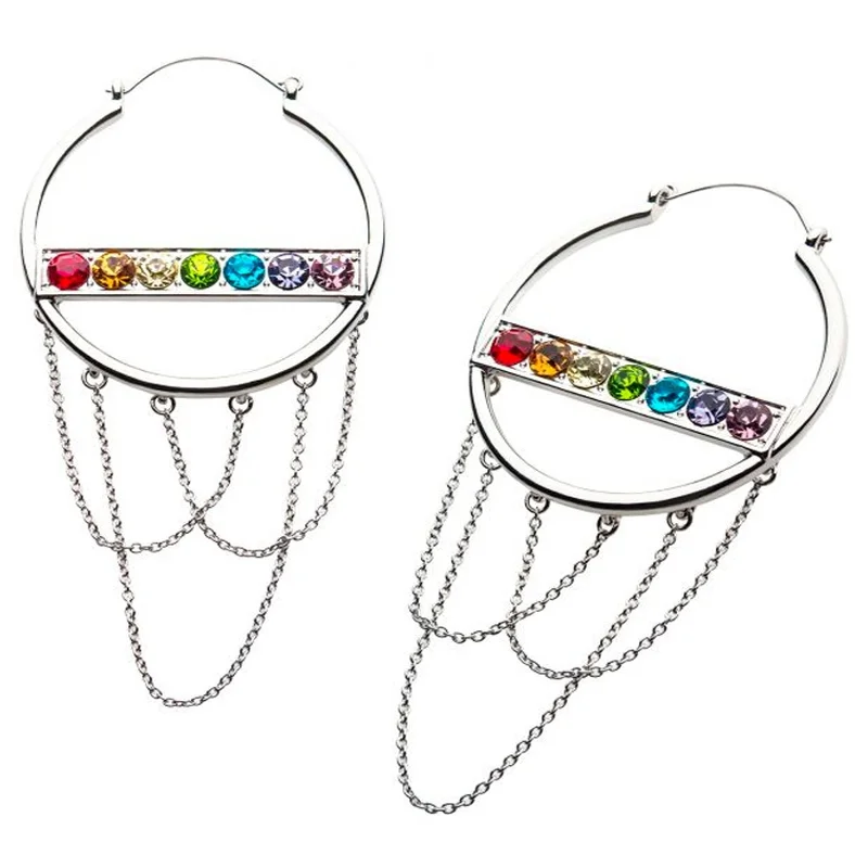 Hoop earrings with textured finishes for a vintage and classic style-20G Rainbow Dash Chain Plug Hoops