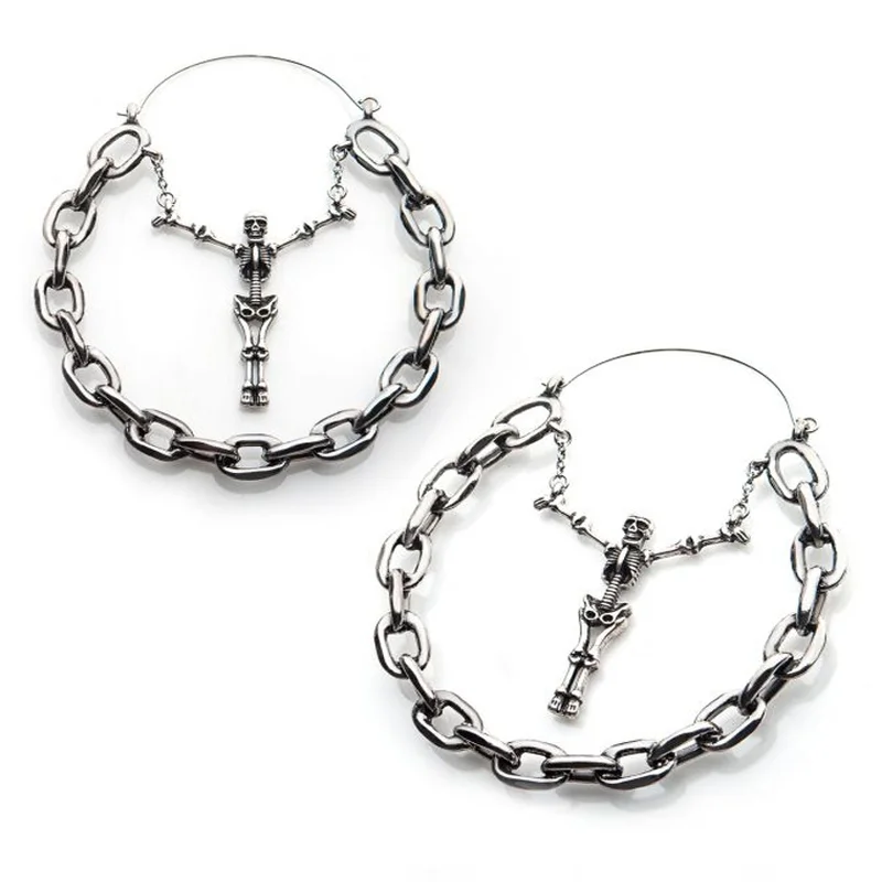 Hoop earrings with intricate designs for a unique and artistic appearance-20G Skeleton Chain Plug Hoops