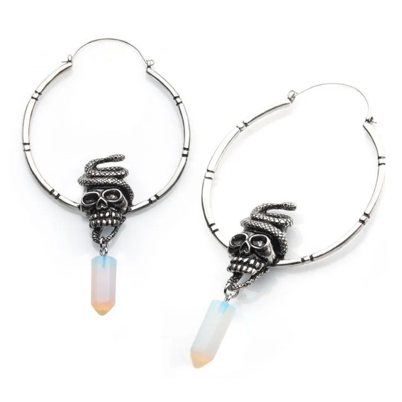 Best hoop earrings with geometric shapes for a modern and artistic appeal-20G Snake & Skull Opalite Plug Hoops