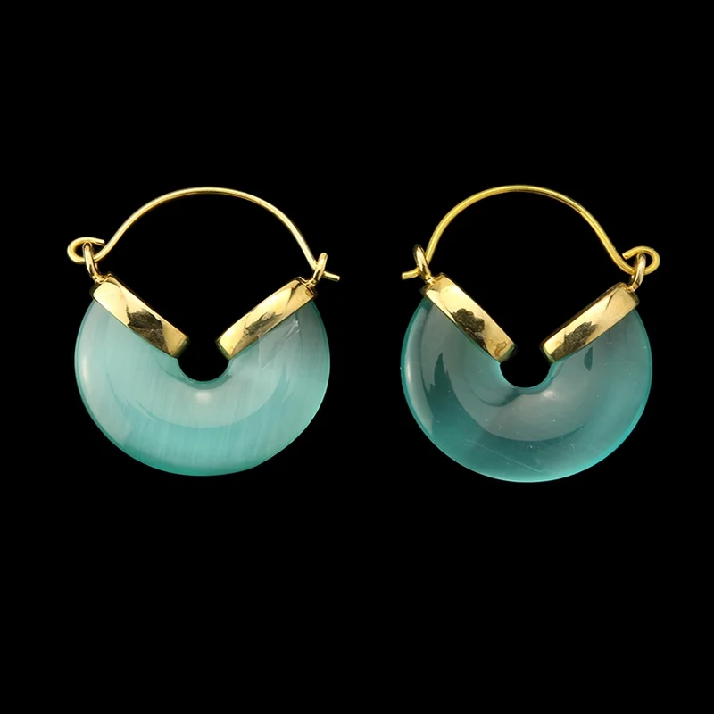 Best hoop earrings with vintage rhinestone embellishments for a retro-glam effect-20G Turquoise Cat's Eye Halo Hangers - Earrings