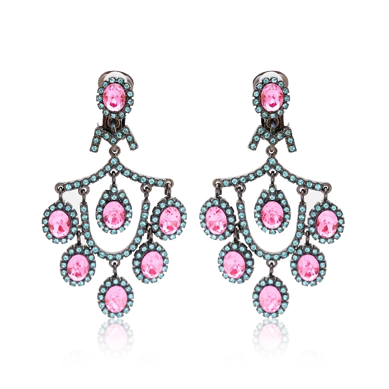 Best hoop earrings with geometric hexagon shapes for a modern, angular look-Aqua & Rose Pink Chandelier Earrings