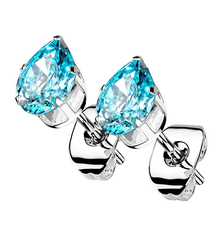 Best hoop earrings with infinity designs for a timeless and meaningful symbol-Aqua Teardrop CZ Stainless Steel Earrings