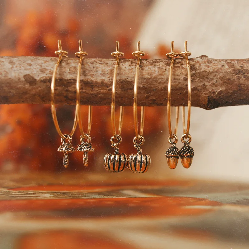 Best hoop earrings with geometric triangle shapes for a modern, chic design-Autumn Woodlands Pumpkin / Acorn / Toadstool Hoops