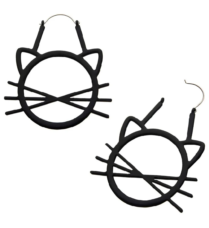 Best hoop earrings with twisted rope designs for a nautical-inspired style-Black Cat Plug Hoops