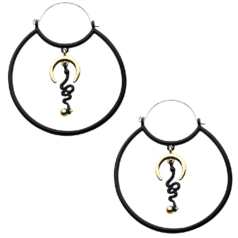 Best hoop earrings with hammered gold for a rustic yet elegant look-Black PVD Crescent Snake Stainless Steel Plug Hoops