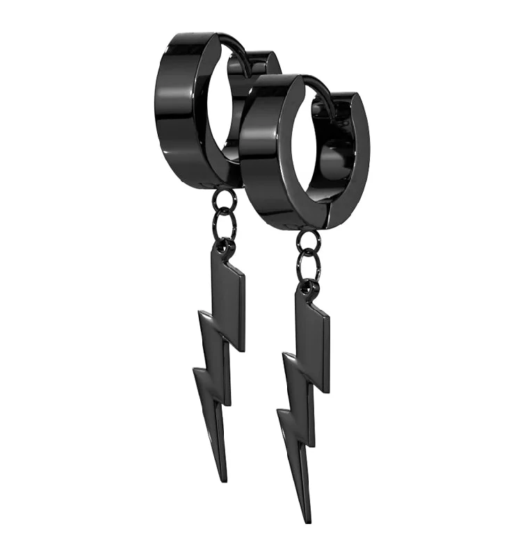 Hoop earrings with twisted leather for a chic and modern boho look-Black PVD Electric Stainless Steel Huggie Earrings