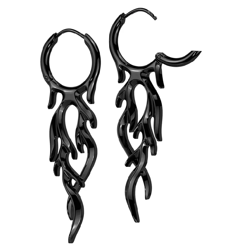 Best hoop earrings with tribal designs for a cultural and exotic aesthetic-Black PVD Flame Stainless Steel Hoop Earrings