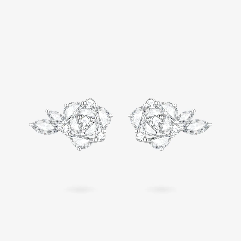 Best hoop earrings with geometric hexagon shapes for a modern, angular look-"Blooming Rose" Sterling Silver Post Earrings