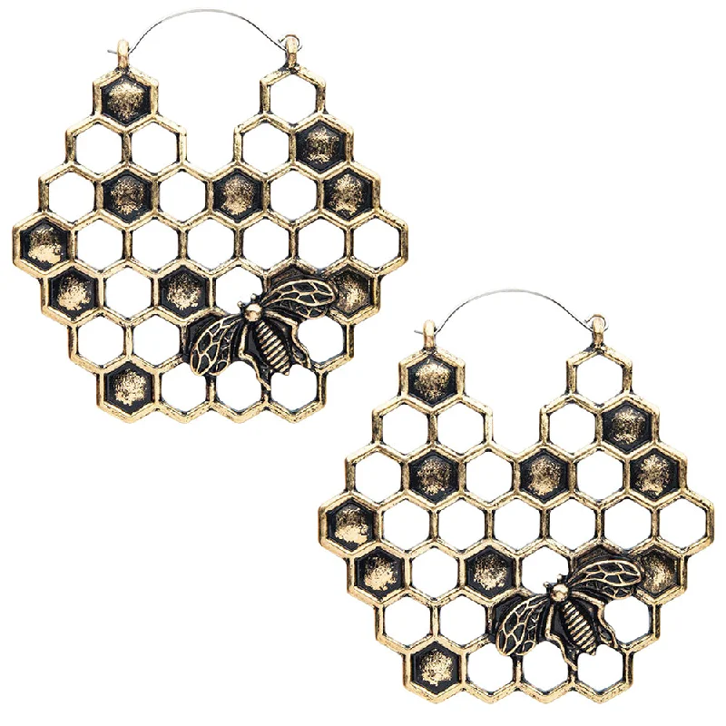 Best hoop earrings with vintage coins for a retro, antique-inspired style-Honeycomb Golden Antique Plug Hoops