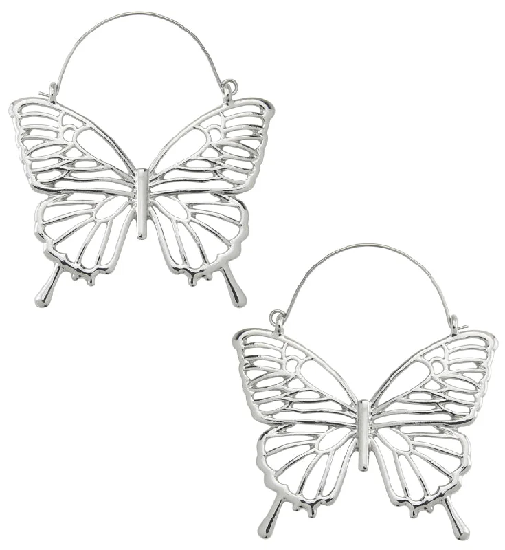 Hoop earrings with enamel stripes for a colorful and eye-catching design-Butterfly Stainless Steel Plug Hoops