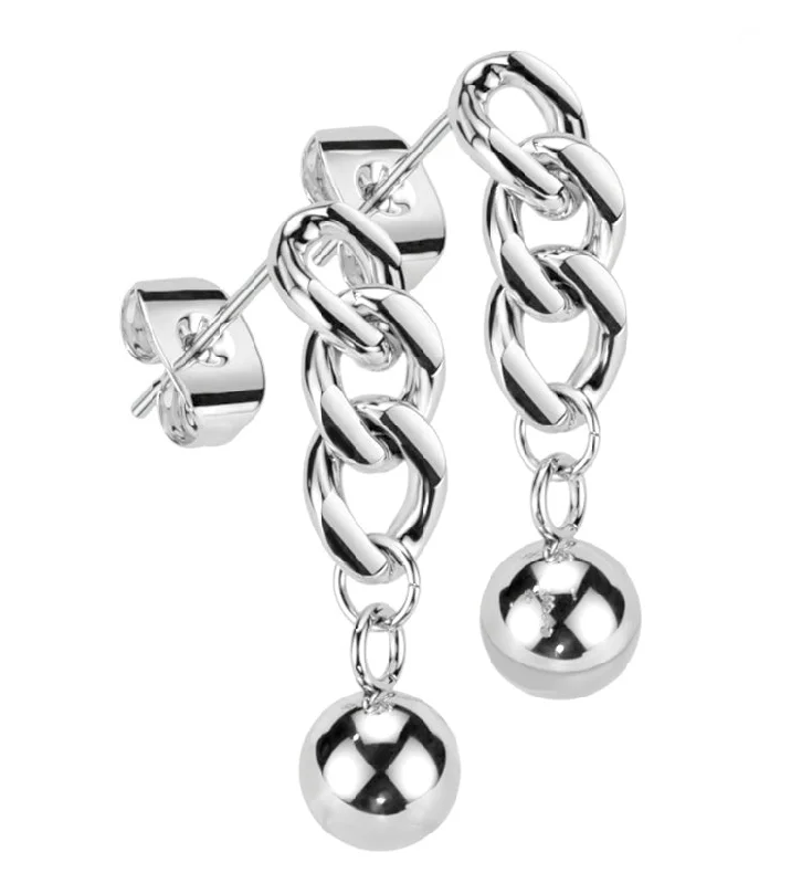 Hoop earrings with hearts for a sweet and romantic gesture-Chain Link Ball Stainless Steel Earrings