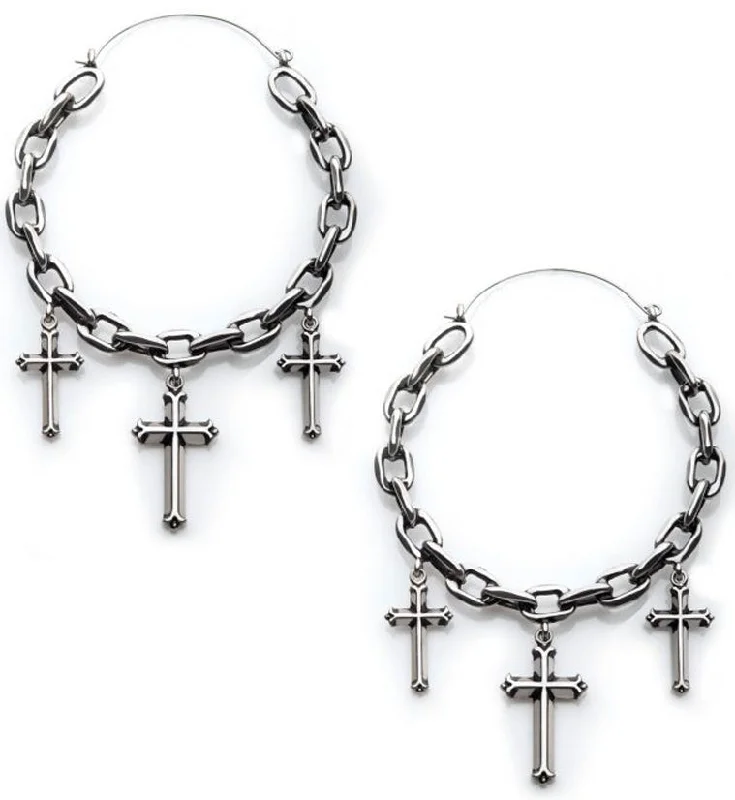 Best hoop earrings with geometric triangle shapes for a modern, chic design-Chain Link Dangle Cross Plug Hoops