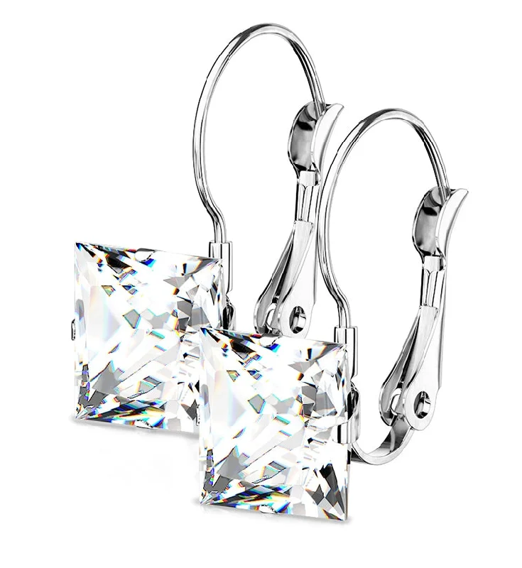 Hoop earrings with twisted leather for a chic and modern boho look-Clear CZ Square Clasp Earrings