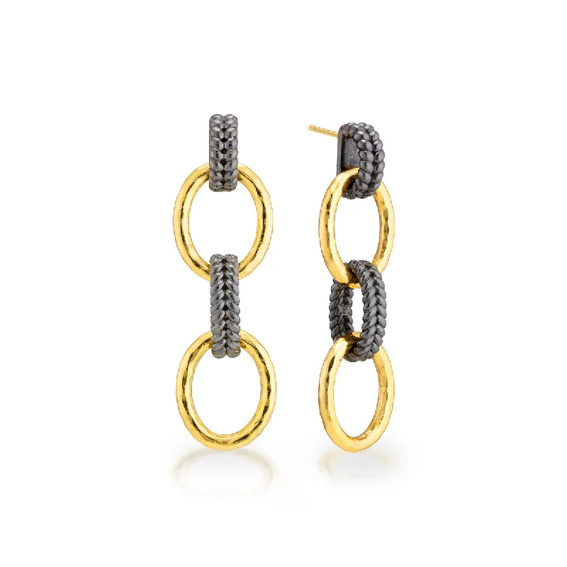 Best hoop earrings with smooth ceramic finishes for a polished, clean style-Cleopatra Regal Double Link Earrings - Gold/Midnight