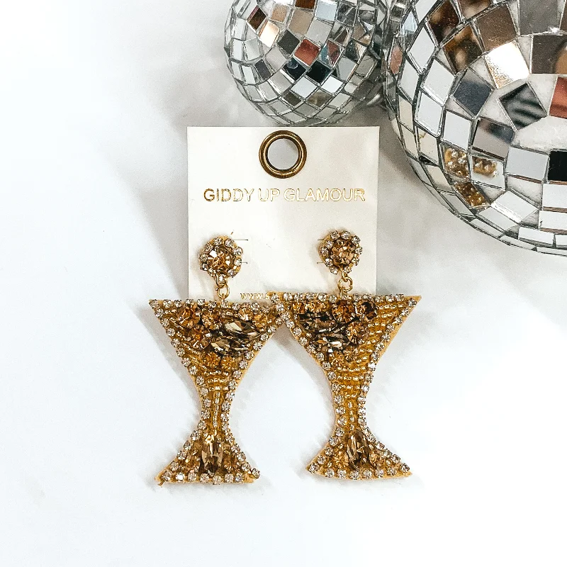 Hoop earrings with satin finishes for a smooth and elegant appearance-Cocktail Glass Beaded Earrings in Gold