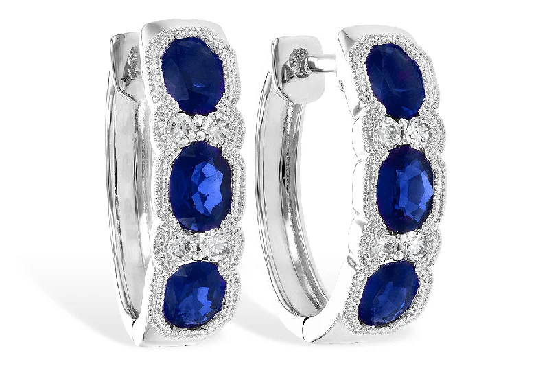 Hoop earrings with enamel stripes for a colorful and eye-catching design-Allison Kaufman Sapphire Hoops