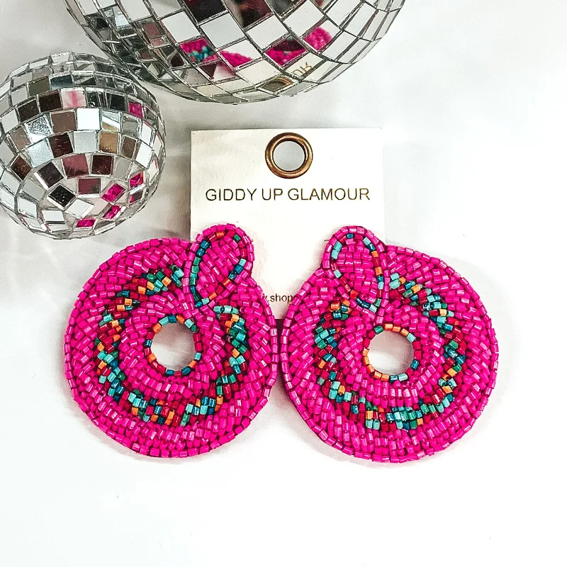 Hoop earrings with floral motifs for a feminine and nature-inspired look-Poolside Babe Circle Beaded Earrings in Fuchsia