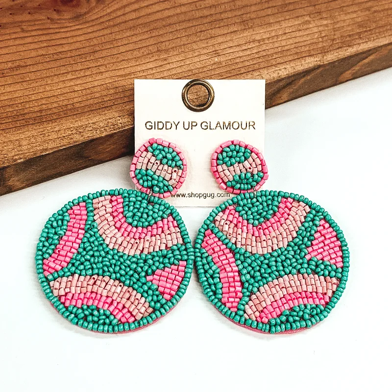 Hoop earrings with enamel stripes for a colorful and eye-catching design-Coastal Groove Beaded Earrings in Turquoise Mix