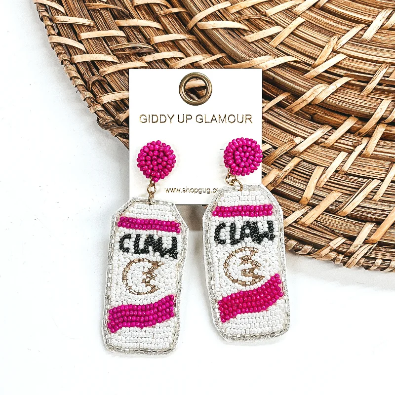 Best hoop earrings with geometric shapes for a modern and artistic appeal-Hard Seltzer Can Earrings in White/Pink