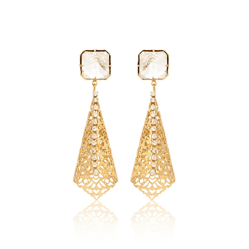 Hoop earrings with luxe velvet finishes for a rich and luxurious touch-Crystal Filigree Pierced Earrings