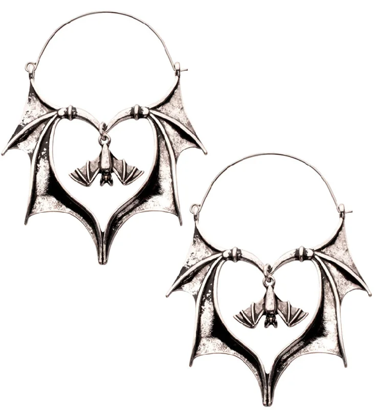 Hoop earrings with hammered copper for a warm and rustic aesthetic-Dangling Bat Stainless Steel Plug Hoops