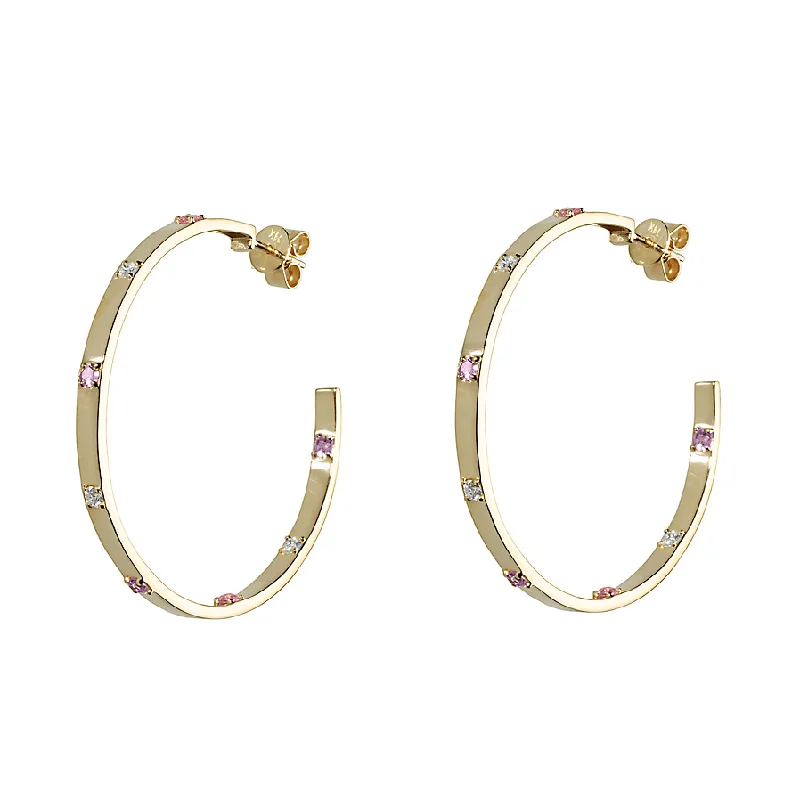 Best hoop earrings with matching bracelets for a coordinated jewelry set-Diamond & Pink Sapphire Ribbon Hoop Earrings