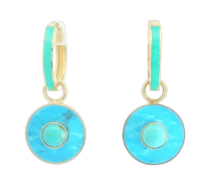 Classic hoop earrings with a thin profile for a sleek and subtle style-Double Turquoise Cerclen Earrings