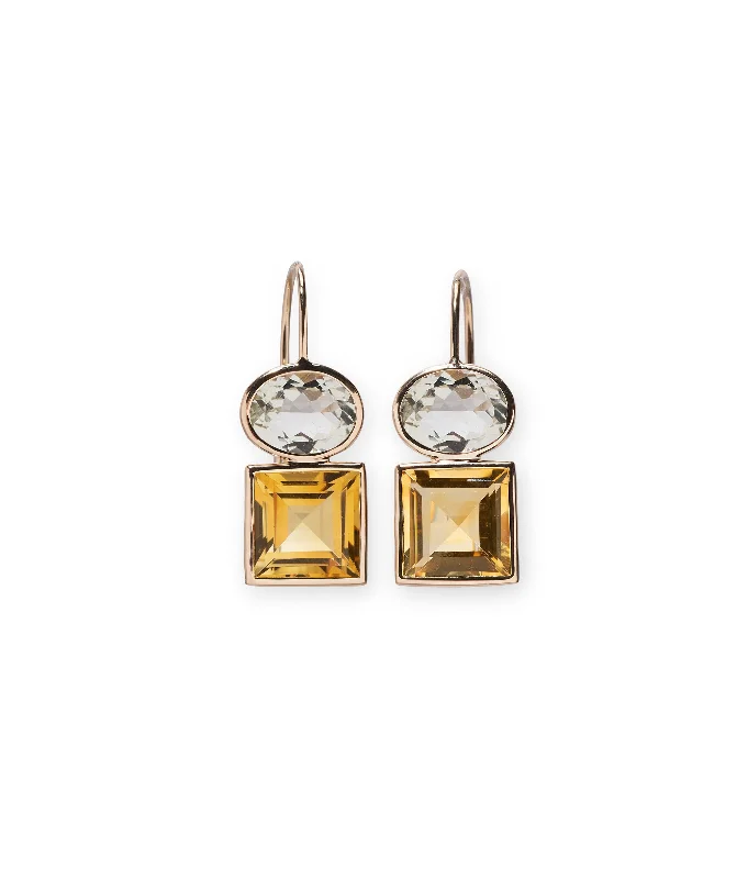 Hoop earrings with gold accents for a warm, elegant statement piece-14k Gold Duo Earrings in Green Amethyst and Citrine