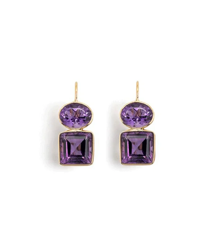 Classic hoop earrings with a thin profile for a sleek and subtle style-14k Gold Duo Earrings in Amethyst