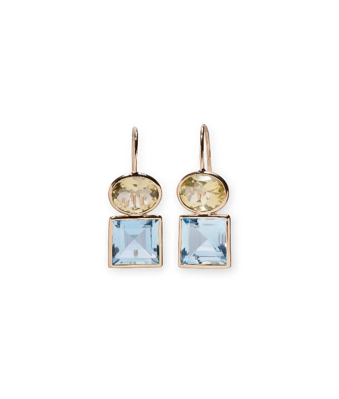 Best hoop earrings with geometric hexagon shapes for a modern, angular look-14k Gold Duo Earrings in Lemon Quartz and Sky Blue Topaz