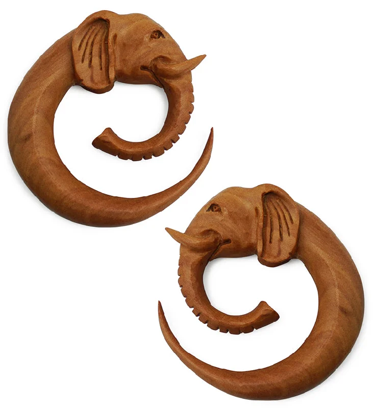 Hoop earrings with abstract shapes for an artistic and creative touch-Elephant Saba Wooden Spiral Hangers