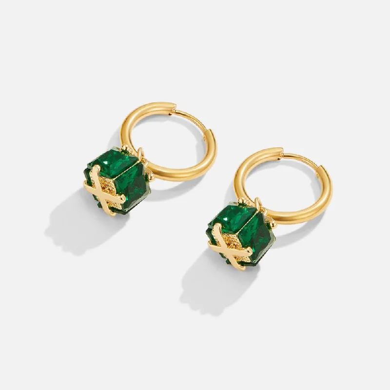 Best hoop earrings with enamel details for a colorful and modern look-Emerald Cube Earrings