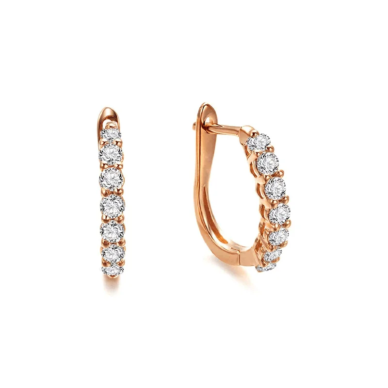 Best hoop earrings with satin ribbons for a soft, feminine appearance-FANCIME Classic Diamond Hinged 14K Rose Gold Hoop Earrings