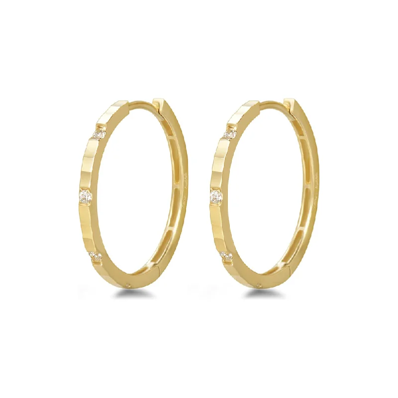 Best hoop earrings with minimal embellishments for a sleek and modern look-FANCIME Cubic Zirconia 14K Solid Yellow Gold Hoop Earrings